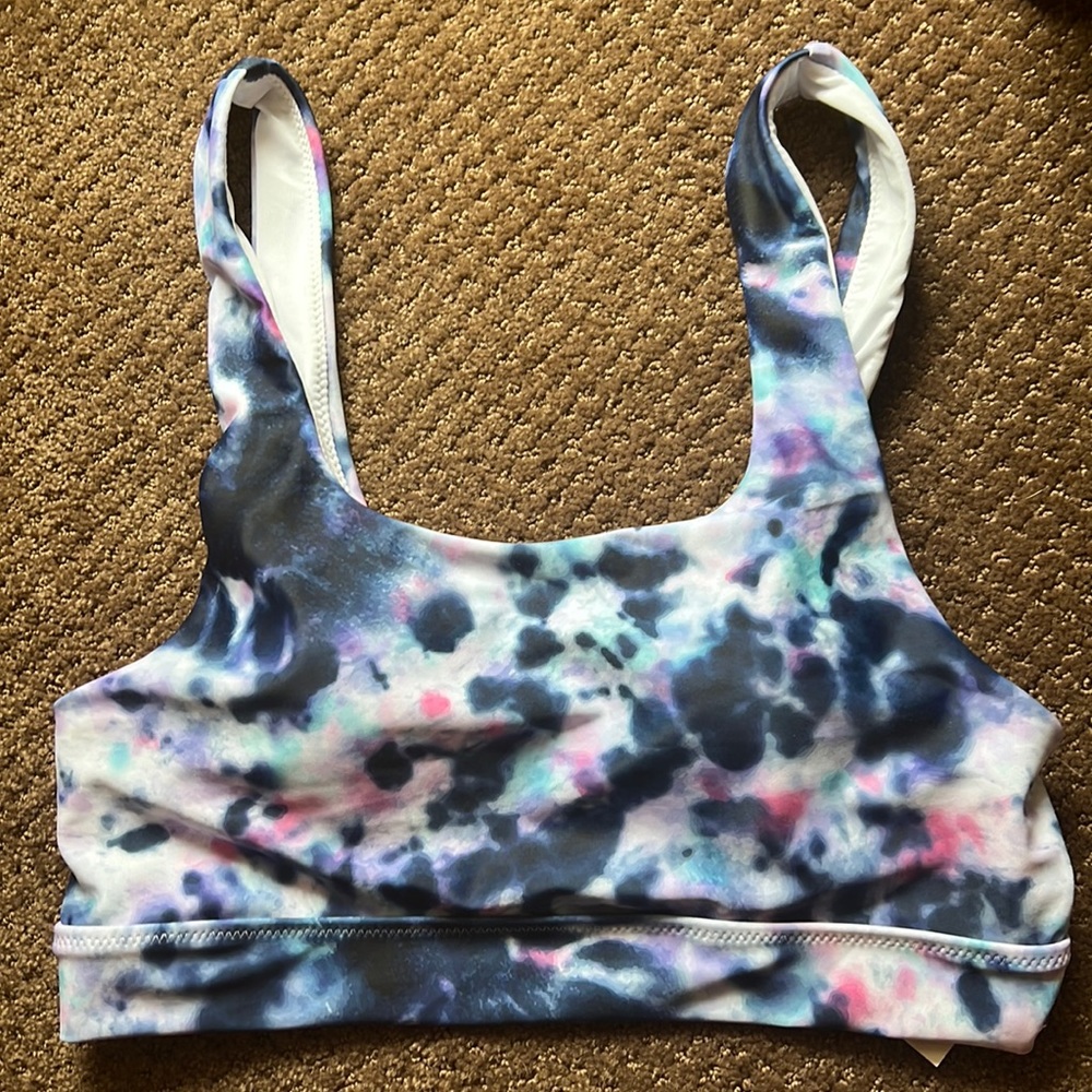 Blue Crumple Beach Bikini Top L NWT